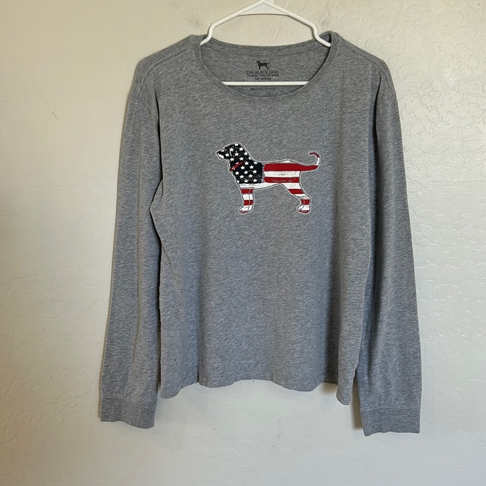 Grey Ling Sleeve Black Dog T-shirt Size Medium